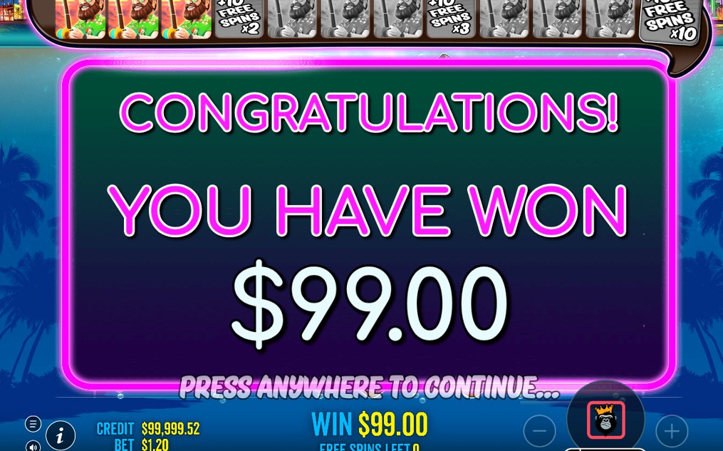 Win screen with a paying symbol combination on a payline