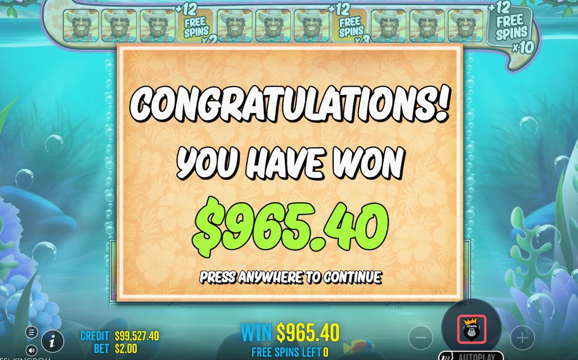 Win screen after a payline win on the base grid