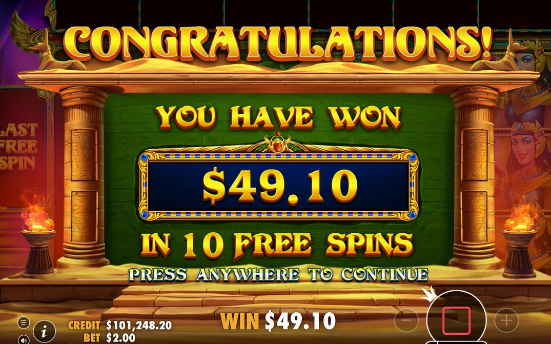 Win screen with the paying symbols on the 6x4 grid